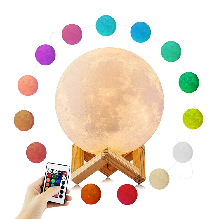 Lampe de lune imprimée 3D YouOKLight YK2302 15 cm avec contrôle tactile, veilleuse LED à intensité variable 16 couleurs rechargeable par USB avec télécommande et support en bois