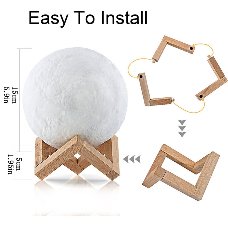 Lampe de lune imprimée 3D YouOKLight YK2302 15 cm avec contrôle tactile, veilleuse LED à intensité variable 16 couleurs rechargeable par USB avec télécommande et support en bois