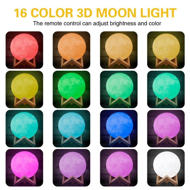 Lampe de lune imprimée 3D YouOKLight YK2302 15 cm avec contrôle tactile, veilleuse LED à intensité variable 16 couleurs rechargeable par USB avec télécommande et support en bois
