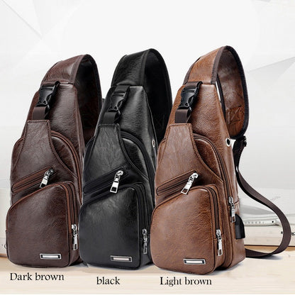 PU Leather USB Chest Bag
