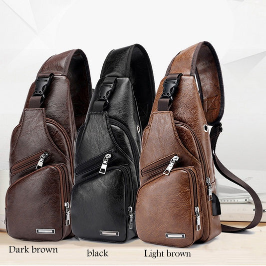PU Leather USB Chest Bag