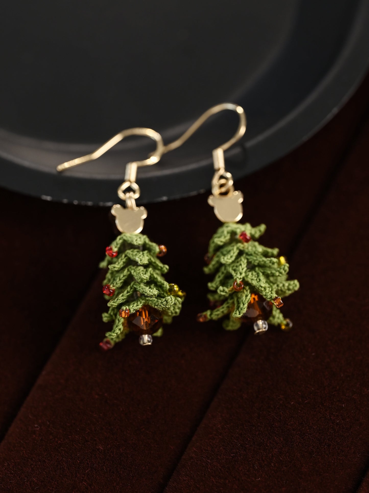 Tiny Christmas Tree Dangle Earrings – Hand-Crocheted Holiday Charm
