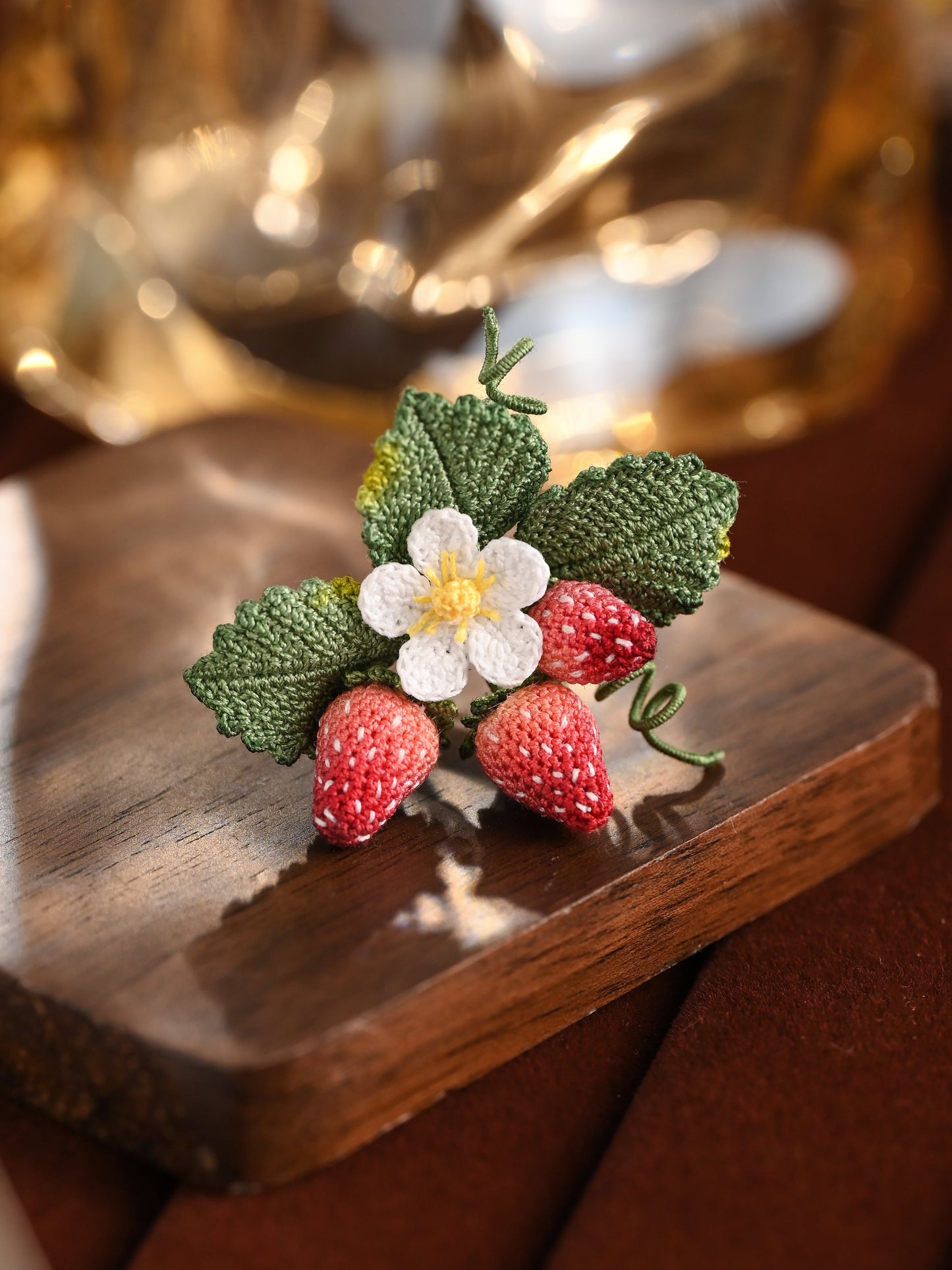 🍓 Berry Sweet Summer Strawberry Micro Crochet Brooch