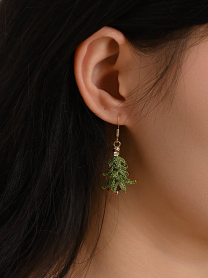 Tiny Christmas Tree Dangle Earrings – Hand-Crocheted Holiday Charm