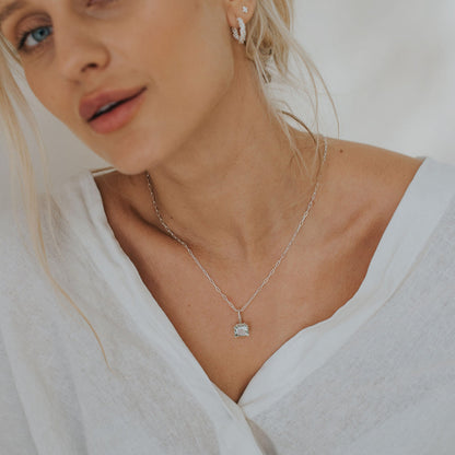 Large Silver Green Quartz Necklace - Giselle
