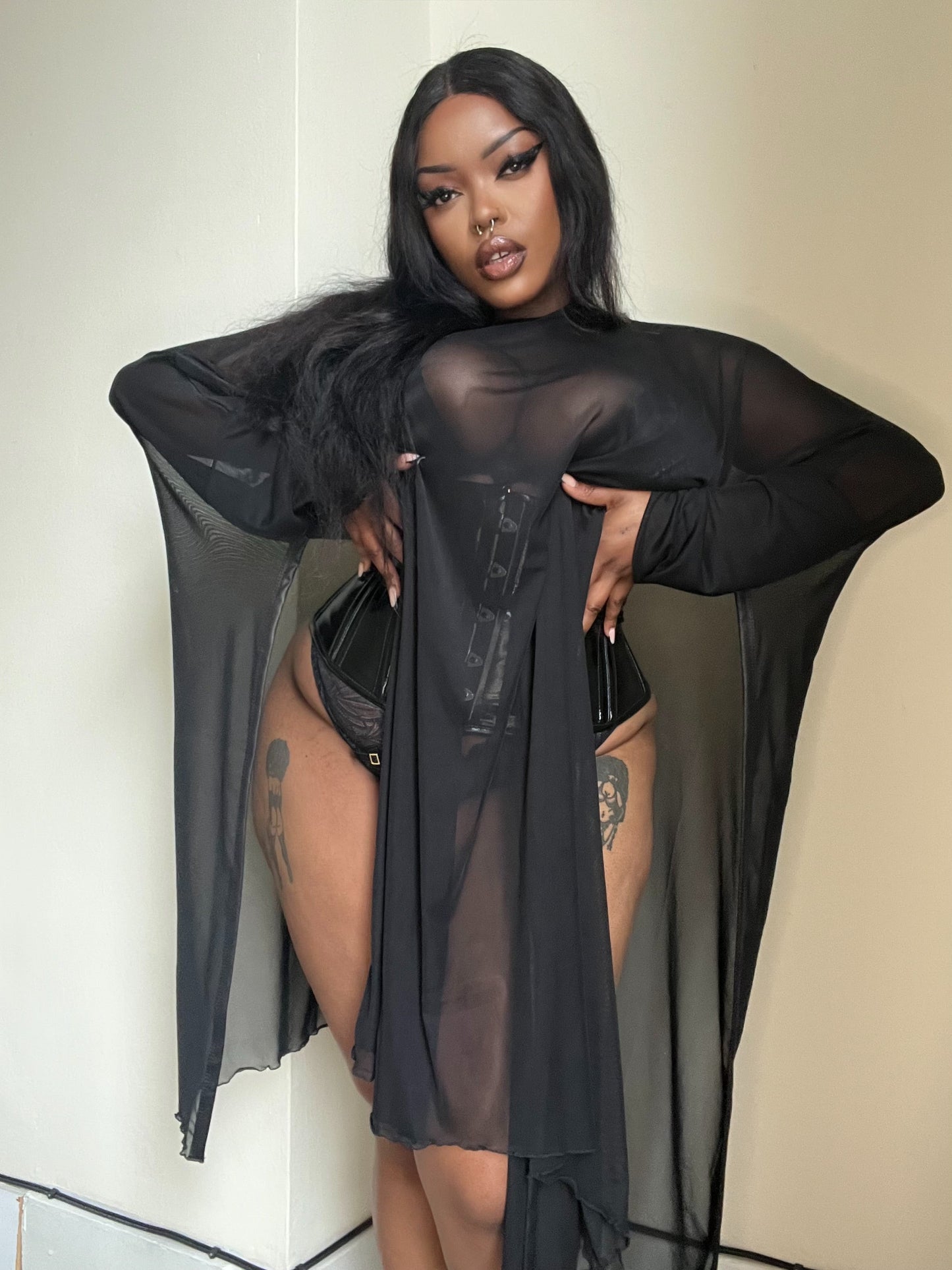 Necessary Evil Anahita Sheer Gothic Black Mesh Layer Dress - UK Made