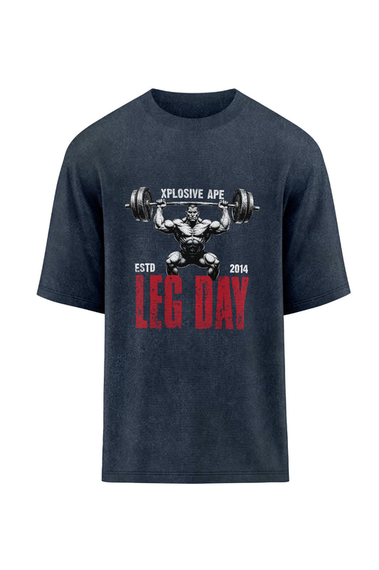 XAPE Leg Day Oversized Tee - Acid Wash Black