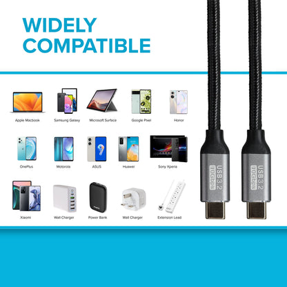 Maplin USB-C to USB-C 3.2 Gen2 100W 10Gbps Super Speed Cable - Black, 1m