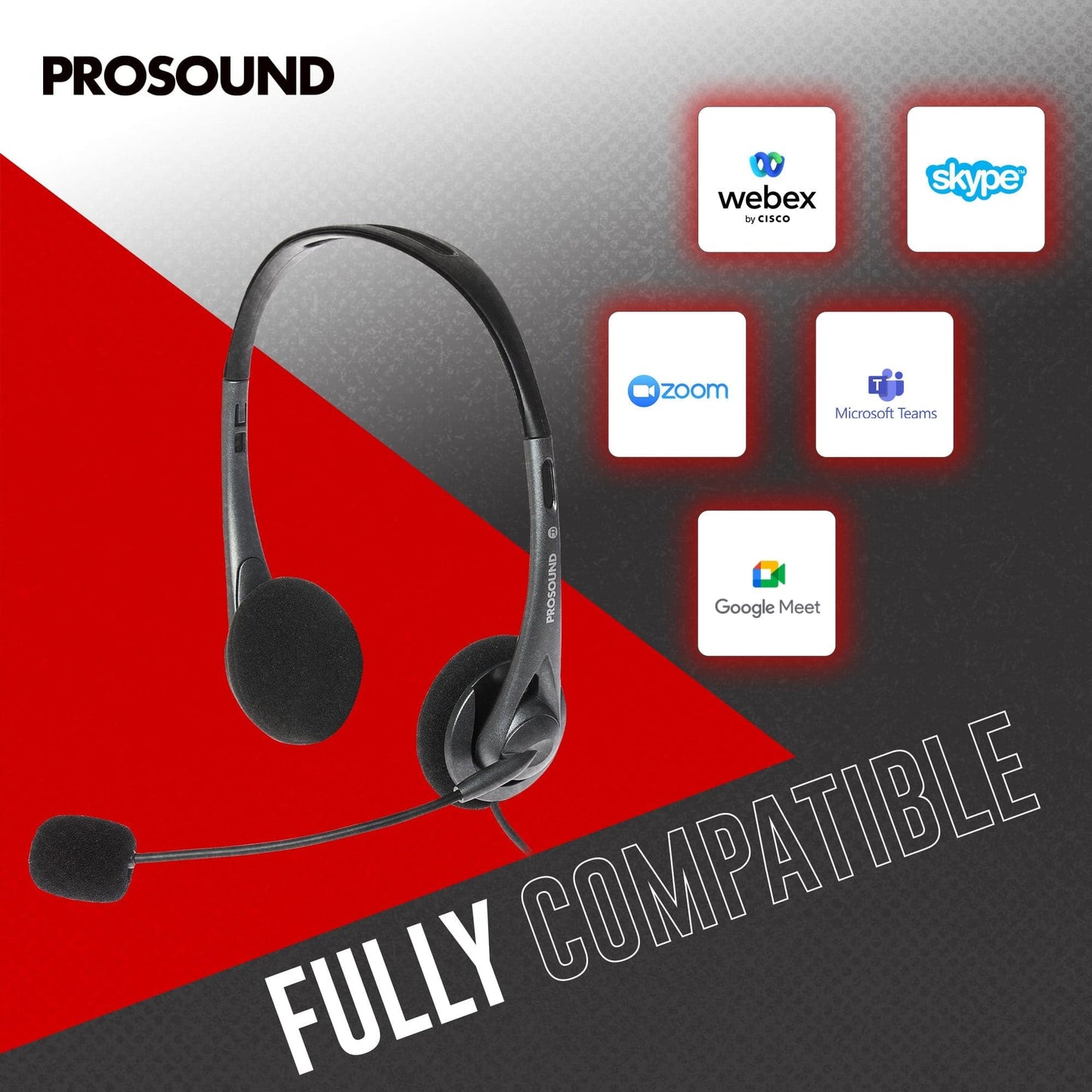 Casque stéréo ProSound USB-A avec microphone à condensateur électret sur tige et câble de 1,2 m