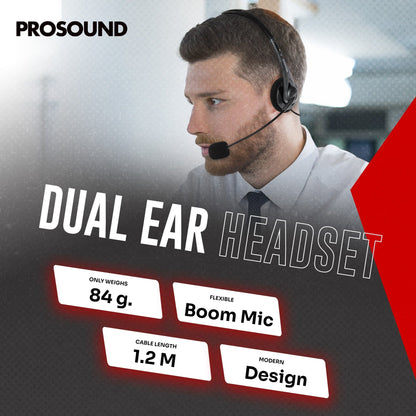 Casque stéréo ProSound USB-A avec microphone à condensateur électret sur tige et câble de 1,2 m