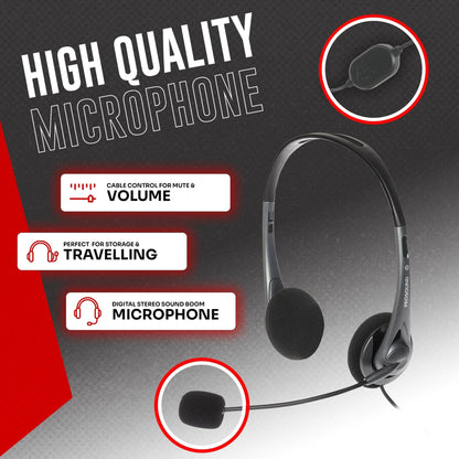 Casque stéréo ProSound USB-A avec microphone à condensateur électret sur tige et câble de 1,2 m