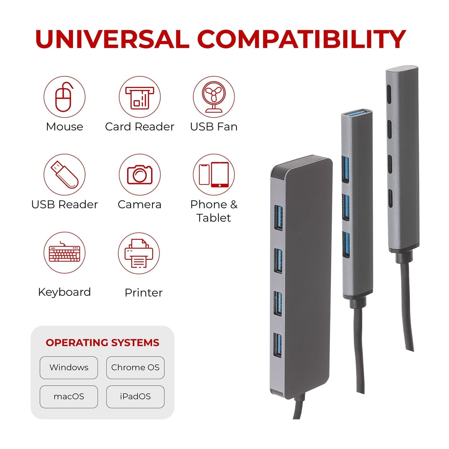 Nikkai USB-A Multiport Hub to 4x USB-A 3.0 Super Speed with 16cm Cable