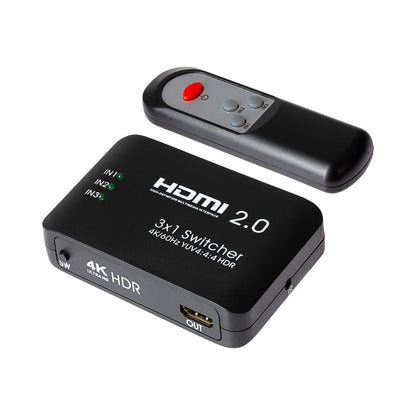 Maplin HDMI Switch 3 Ports In 1 Port Out 4K Ultra HD @60Hz with Remote Control - Black