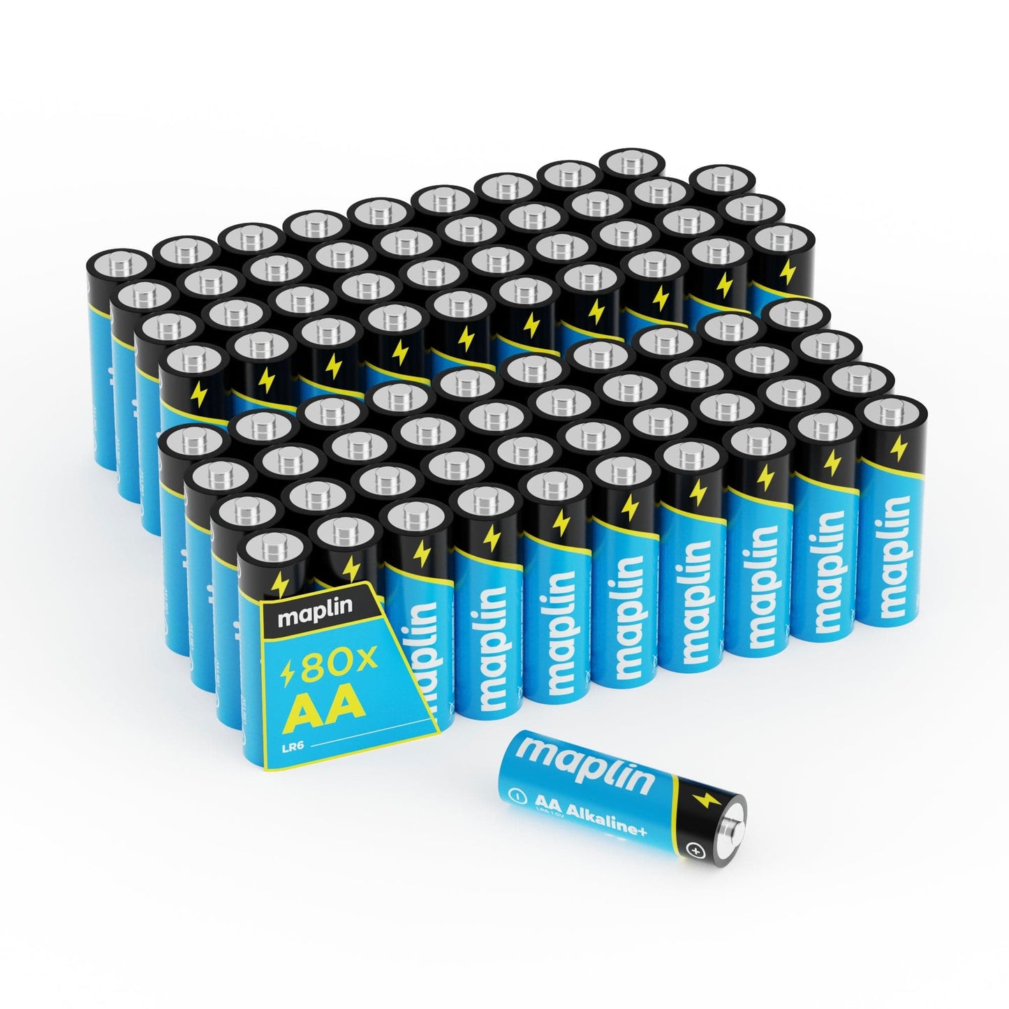 Piles Alcalines Haute Performance Maplin 80x AA LR6 1,5 V Longue Durée (7 ans) avec Testeur de Piles Universel