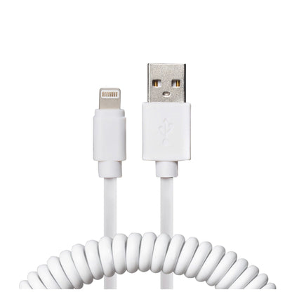 Maplin Premium Apple MFI Certified Lightning to USB-A 2.0 Coiled Cable - White, 0.5m