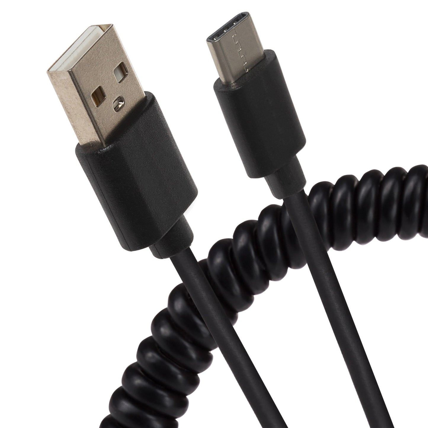 Câble spiralé Maplin USB-A vers Micro USB-B - Noir, s'étend jusqu'à 1m