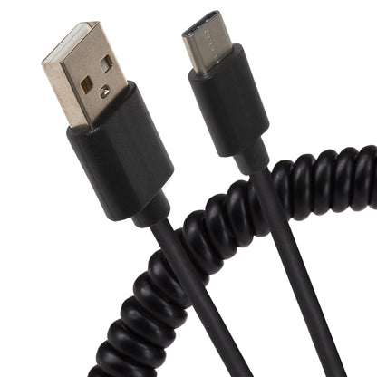 Câble spiralé Maplin USB-A vers Micro USB-B - Noir, s'étend jusqu'à 1m