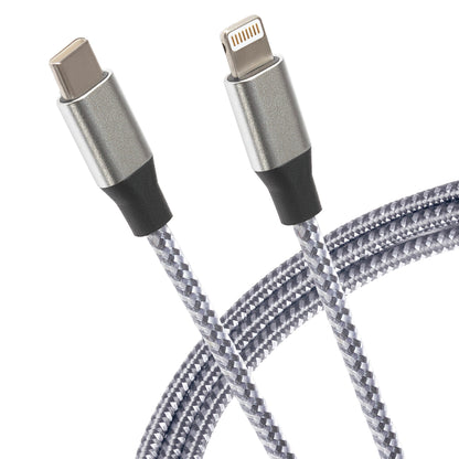 Câble tressé haute vitesse Maplin Lightning vers USB-C 20W - Argent, 1 m