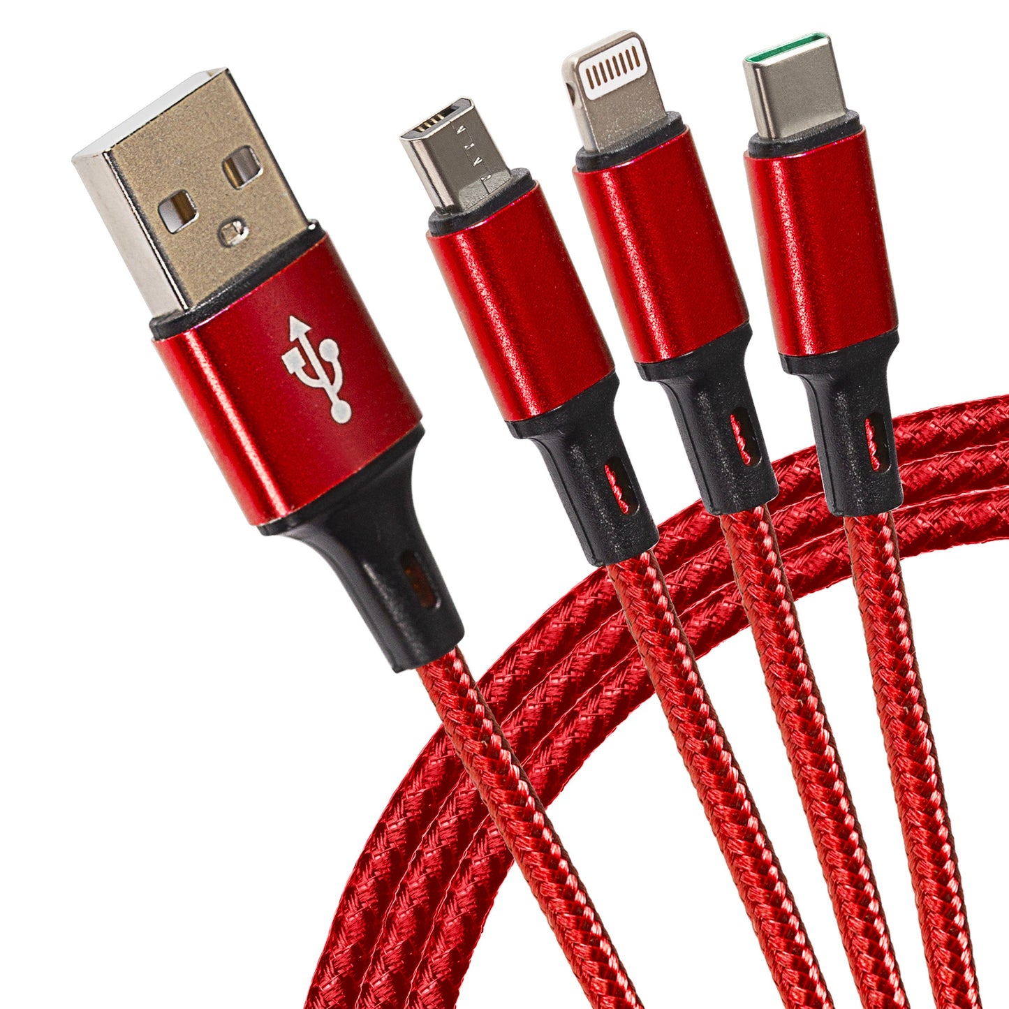 Maplin USB-A to 3-in-1 Multi-Charging USB-C / Lightning / Micro USB Braided Cable - 1.2m