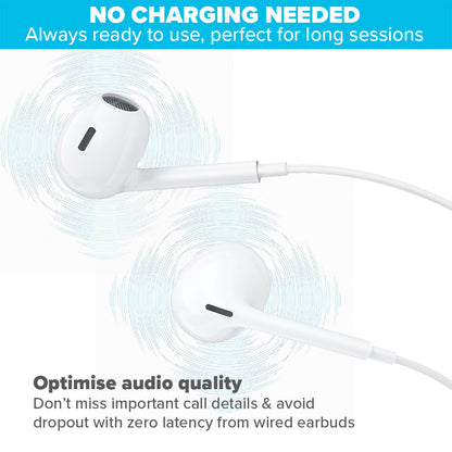 Écouteurs filaires hybrides Maplin Lightning avec appels mains libres et bouton de volume - Blanc