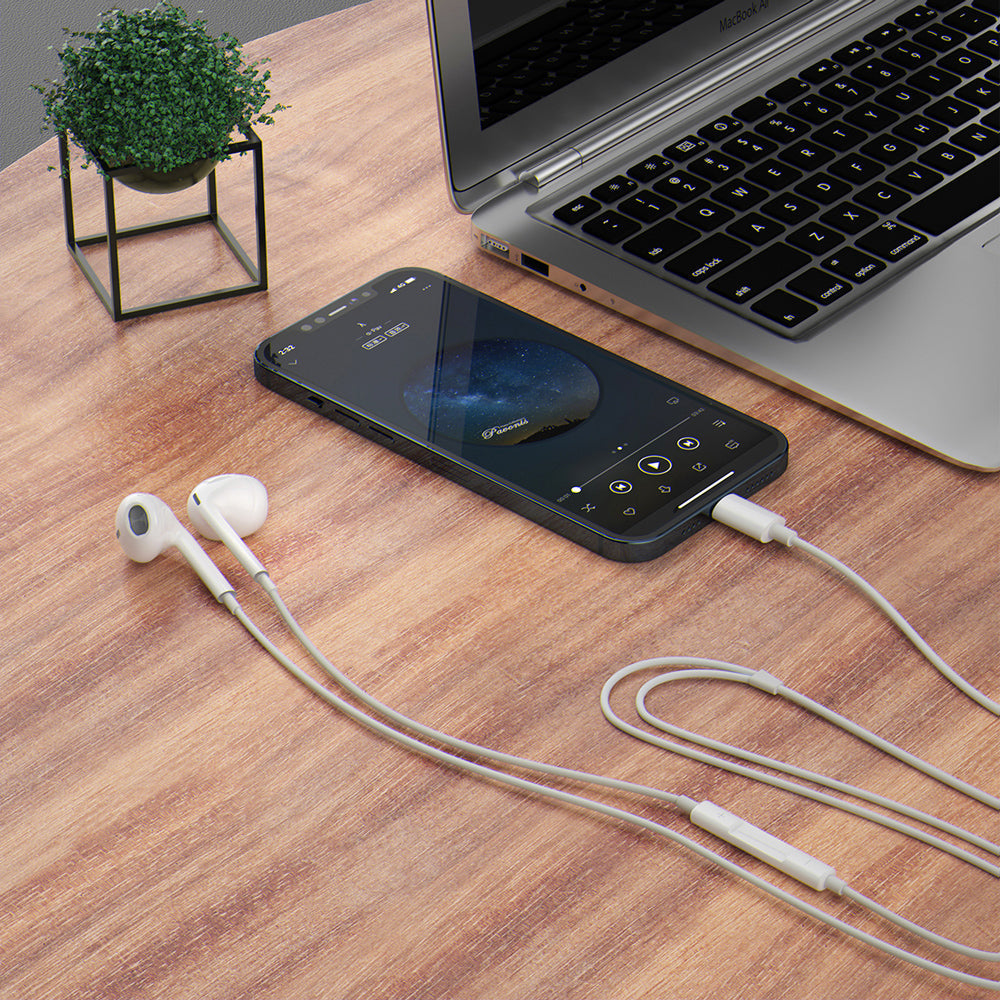 Écouteurs filaires hybrides Maplin Lightning avec appels mains libres et bouton de volume - Blanc