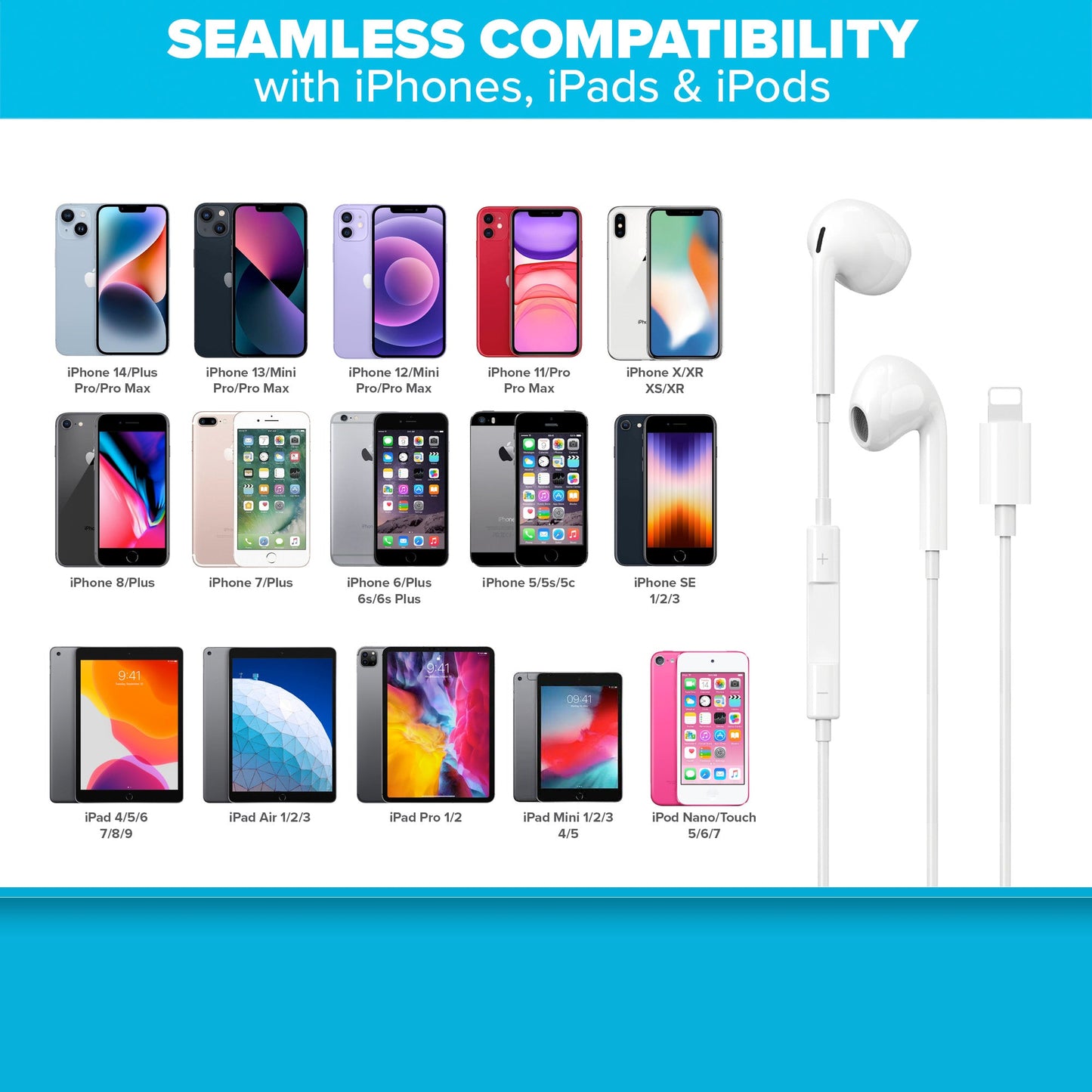 Écouteurs filaires hybrides Maplin Lightning avec appels mains libres et bouton de volume - Blanc