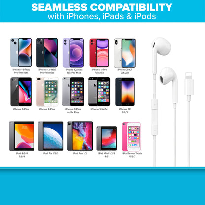 Écouteurs filaires hybrides Maplin Lightning avec appels mains libres et bouton de volume - Blanc