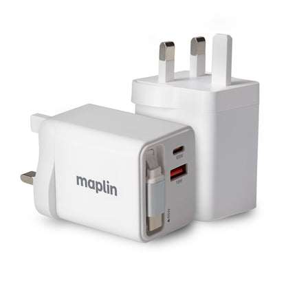 Maplin 65W GaN Fast Charger - 2 Port USB-C & USB-A