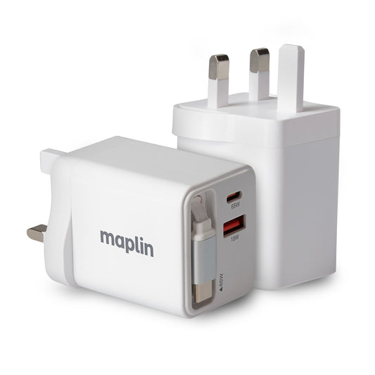 Maplin 65W GaN Fast Charger - 2 Port USB-C & USB-A