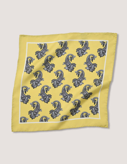 Yellow Paisley Silk Pocket Square