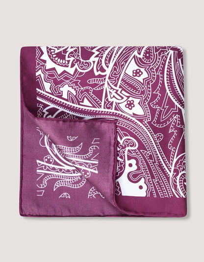 Geometric Print Burgundy Silk Pocket Square