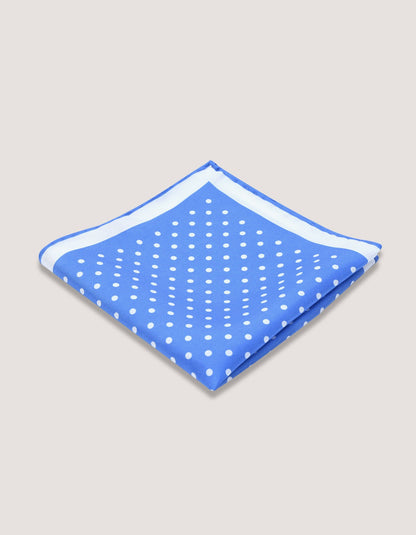 Pochette de costume en soie bleu ciel à pois
