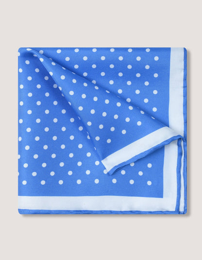 Pochette de costume en soie bleu ciel à pois