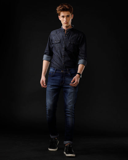 Men's Slim Fit Solid Denim Casual Shirt (MADOX)