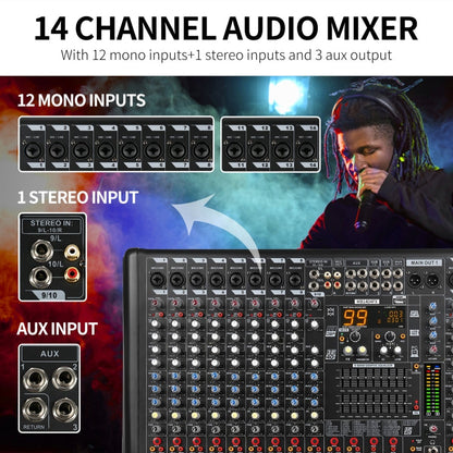 XTUGA B1404FX 14 Channels Bluetooth Audio Mixer Digital DJ Controller Sound Mixing Console (UK Plug)
