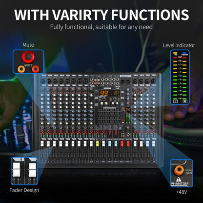 XTUGA B1404FX 14 Channels Bluetooth Audio Mixer Digital DJ Controller Sound Mixing Console (UK Plug)