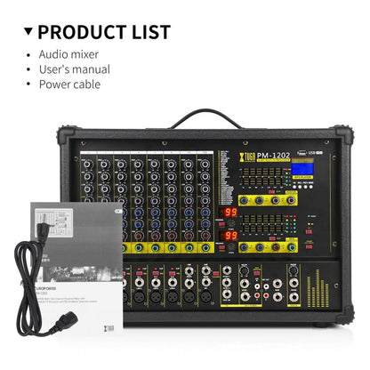 XTUGA PM1202 900W 10 Channel Stage Power Mixer 24Bit Multil-FX Processor Dual 99 DSP Effect DJ Amplifier (UK Plug)