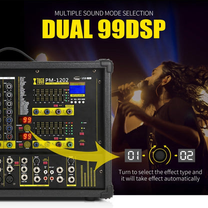 XTUGA PM1202 900W 10 Channel Stage Power Mixer 24Bit Multil-FX Processor Dual 99 DSP Effect DJ Amplifier (UK Plug)