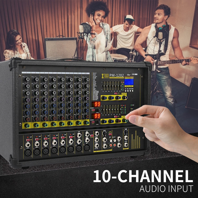 XTUGA PM1202 900W 10 Channel Stage Power Mixer 24Bit Multil-FX Processor Dual 99 DSP Effect DJ Amplifier (UK Plug)