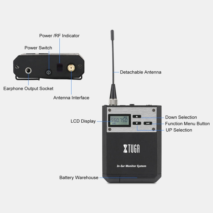 XTUGA IEM1100 UHF Wireless Stage Singer In-Ear Monitor System Single BodyPack Receiver