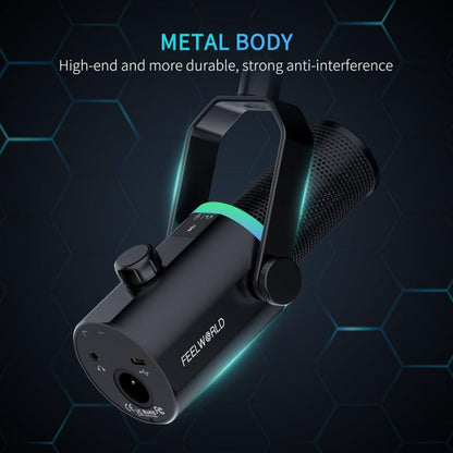 FEELWORLD PM1-AS XLR/USB Dynamic Microphone for Podcasting Recording Gaming Live Streaming with Boom Arm (Black)