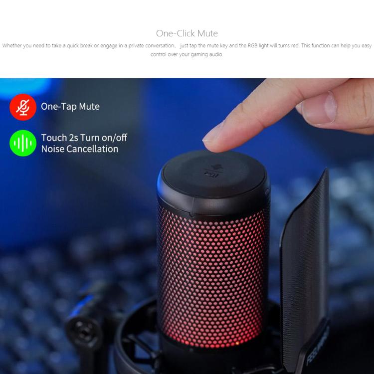 FEELWORLD VM1-XS USB Condenser Gaming Microphone for Streaming Noise Cancellation Mute RGB Light Desktop Stand (Black)