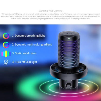 FEELWORLD VM1-XS USB Condenser Gaming Microphone for Streaming Noise Cancellation Mute RGB Light Desktop Stand (Black)
