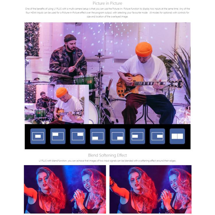 FEELWORLD L1 PLUS Multi-camera Video Mixer Switcher Touch Screen PTZ Control USB3.0 Fast Streaming Switcher (US Plug)