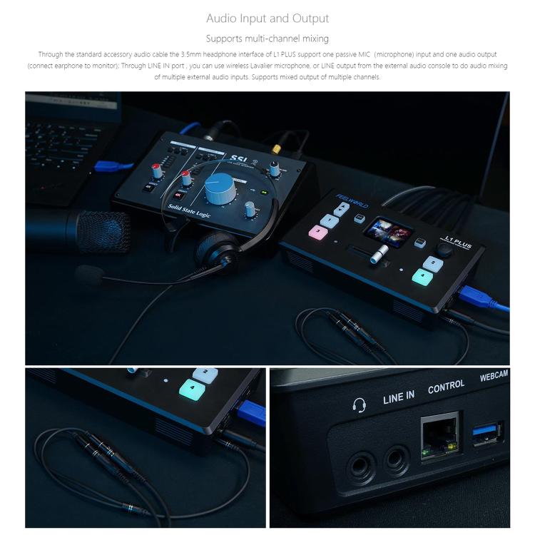 FEELWORLD L1 PLUS Multi-camera Video Mixer Switcher Touch Screen PTZ Control USB3.0 Fast Streaming Switcher (US Plug)