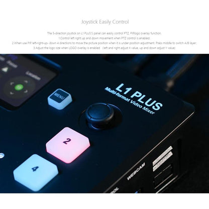 FEELWORLD L1 PLUS Multi-camera Video Mixer Switcher Touch Screen PTZ Control USB3.0 Fast Streaming Switcher (US Plug)