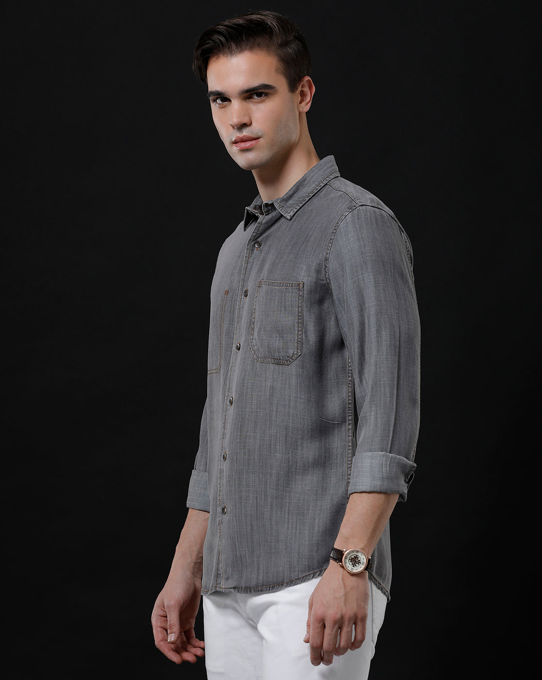 Men's Slim Fit Solid Denim Casual Shirt (MOGLI)