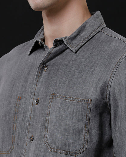 Men's Slim Fit Solid Denim Casual Shirt (MOGLI)