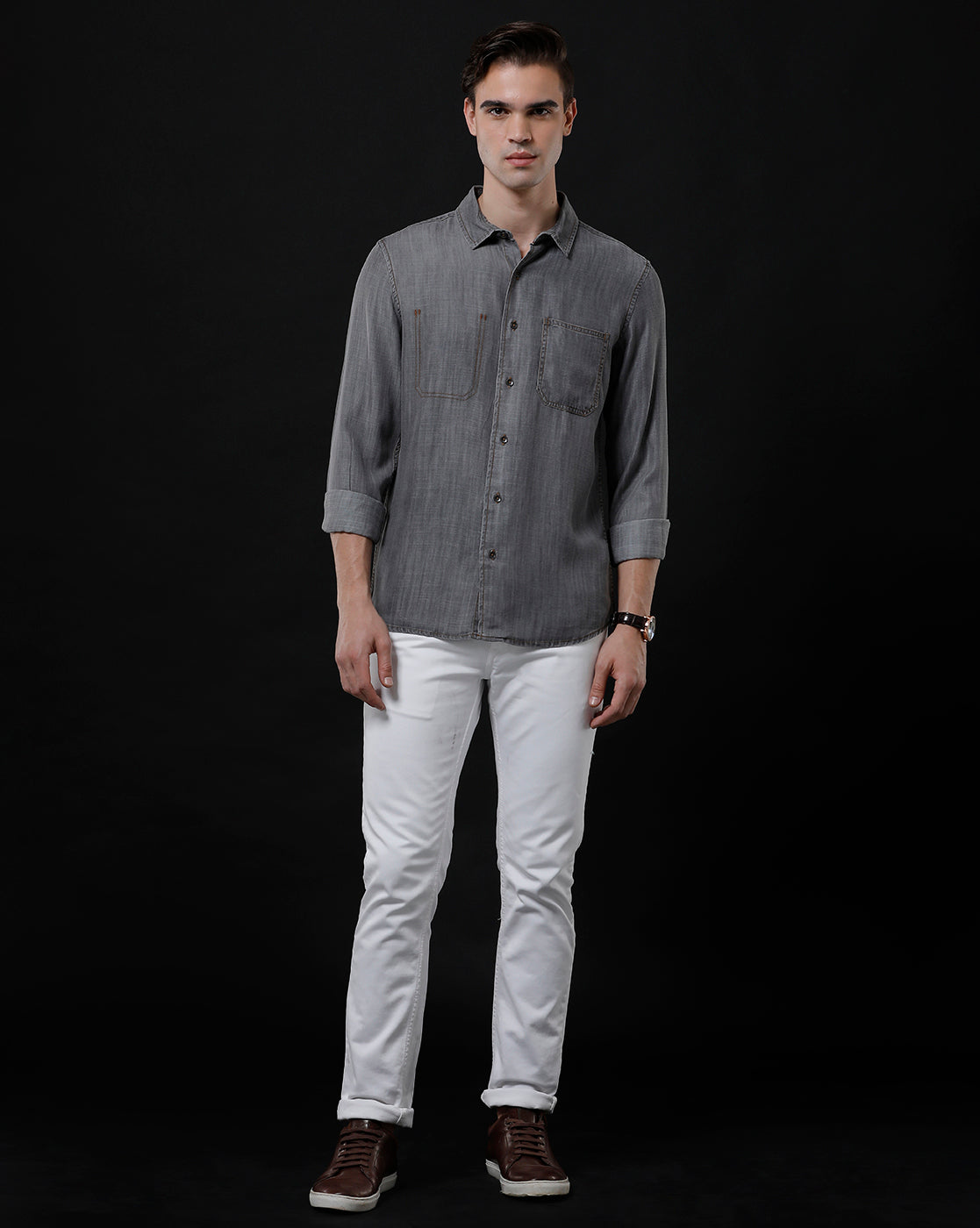 Men's Slim Fit Solid Denim Casual Shirt (MOGLI)