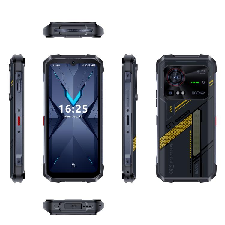 [Entrepôt HK] Téléphone durci HOTWAV Hyper 7, 8 Go+256 Go, 10800 mAh, Android 14 de 6,6 pouces MediaTek Dimensity 7050 5G, Réseau : 5G, OTG, NFC (Jaune Punk)